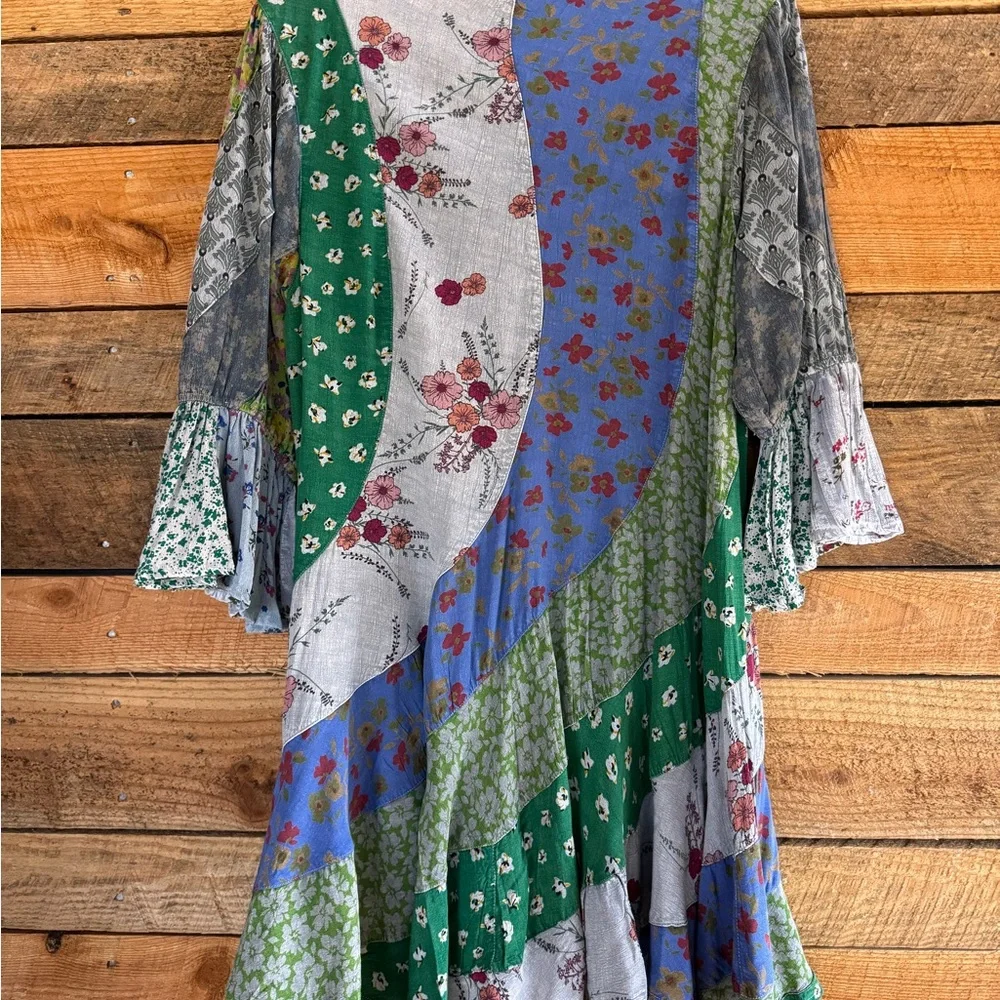 Young Threads Boho Patchwork Over-dyed Babydoll Dress NWT Size L - Picture 2 of 4